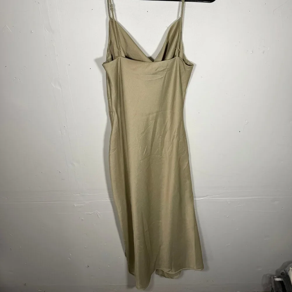 WOMENS SIZE 4 DRESS COWL NECK CHAMPAGNE TAN SHIMMER RUCHED STRAPPY Y2K 90S POLLY